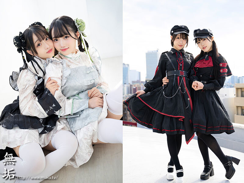 【中出し】 新気鋭ロ●ータ服の仲良し2人組。百合に挟まり乱れさせる発情...